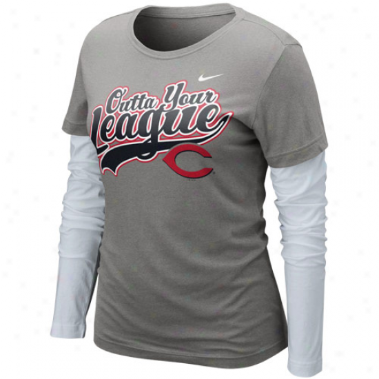 Nike Cincinnati Reds Ladies League Double Stratum Long Sleeve T-shirt - Charcoal-white