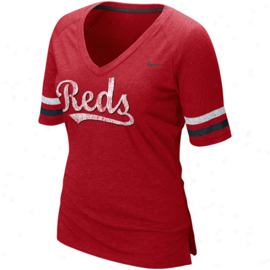 Nike Cincinnati Reds Ladies Red Mlb Replica V-neck Premium T-shirt