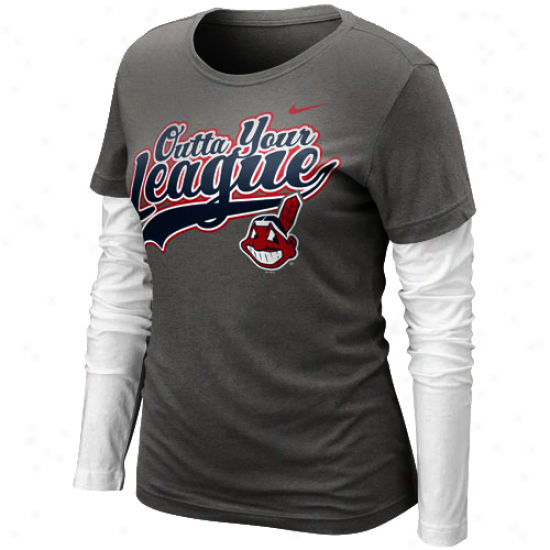 Nike Cleveland Indians Ladies League Double Layer Long Sleeve T-shirt - Chaccoal/white