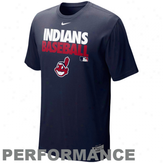 Nike Cleveland Indians Mlb Authentic Collection Vivid Performance T-shirt - Navy Blue