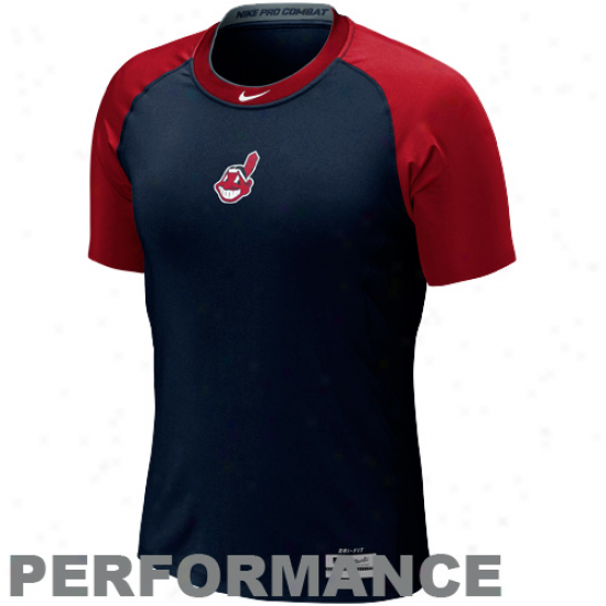 Nike Cleveland Indians Pro Cobat Core 1..2 Performance T-shirt - Navy Blue