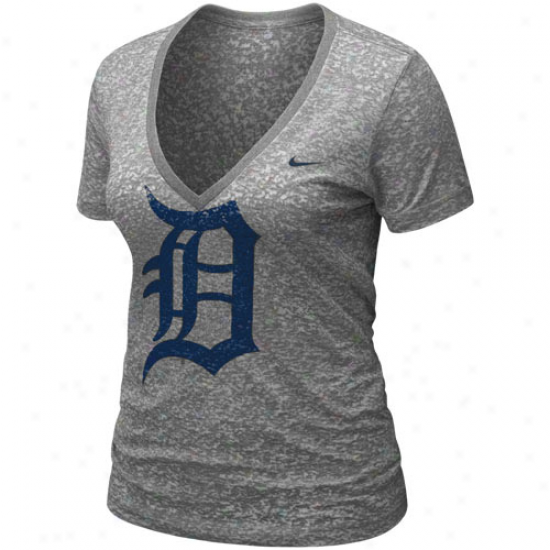 Nike Detroit Tigers Ladies Ash History Burnout Premium V-neck T-shirt