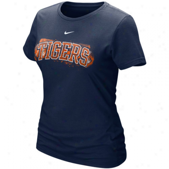 Nike Detroit Tigers Ladies Navy Blue Seasonal Bend  T-shirt