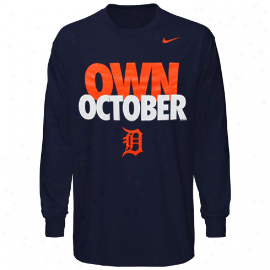 Nike Detroit Tigers Own October Long Sleeve T-ahirt - Navy Blue