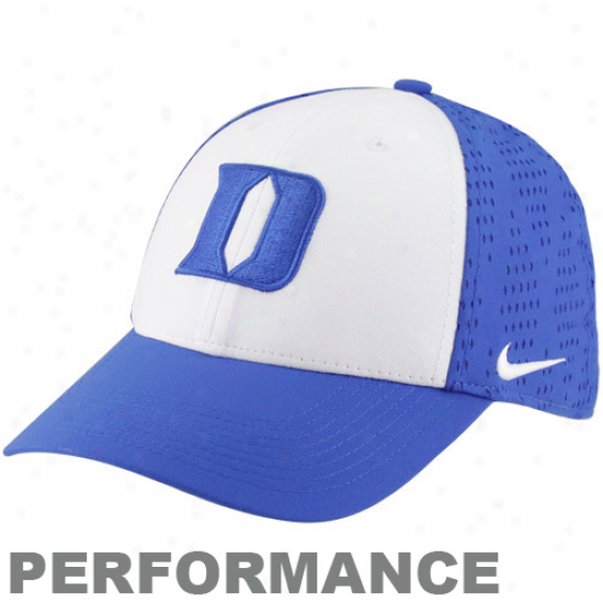 Nike Duke Blue Devils White-duke Blue Titanium Elite Screen & Roll Performance Legacy 91 Swoosh Flex Hat