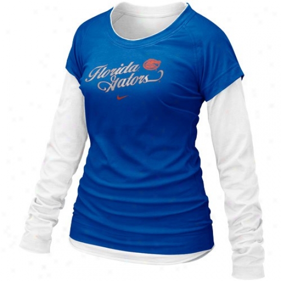 Nike Florida Gators Ladis Royal Blue Cross Campus Double Layer Long Sleeve T-shirt