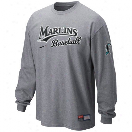 Nike Florida Marlins Ash Mlb Practice Long Sleeve T-shirt