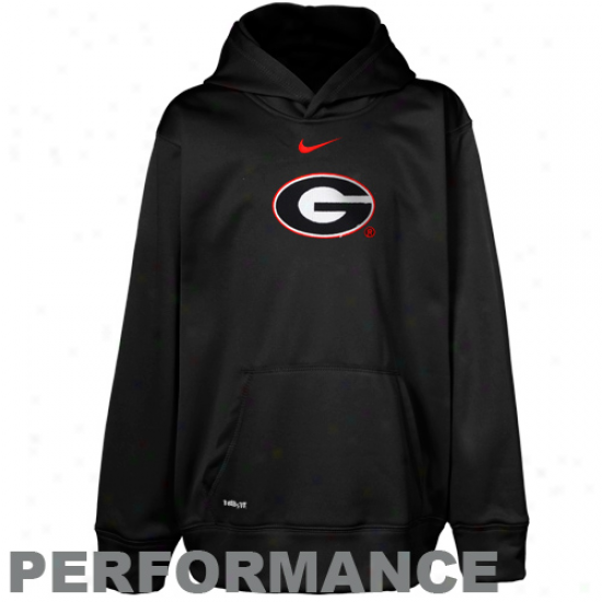 Nike Georgia Bulldogs Youth Black Therma-fit Performance Pullover Hoodie Sweatshirt