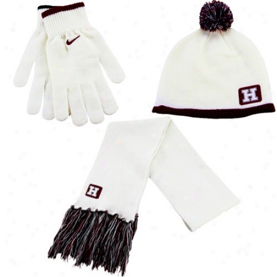 Nike Harvard Crimson Ladies White-crimson Beanie, Scarf & Glove Winter Set