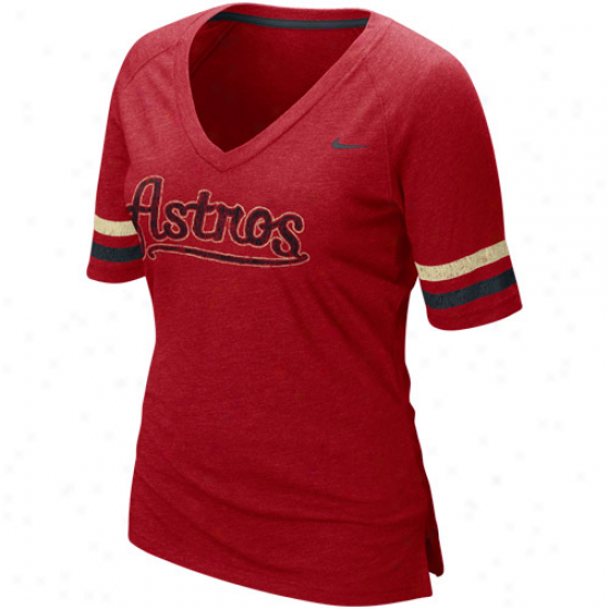 Nike Houston Astros Ladies Red Mlb Replica V-neck Premium T-shirt
