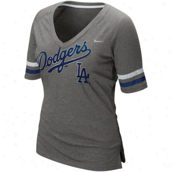 Nike L.a. Dodgers Ladies Home Run Fan Premium V-neck T-shirt - Charcoal