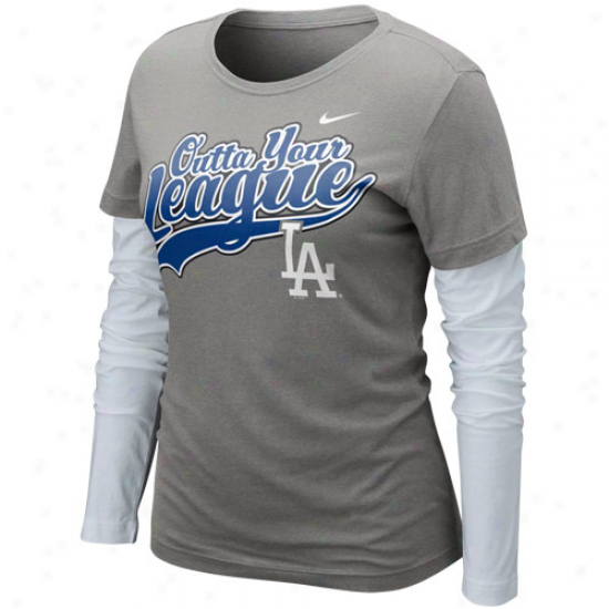 Nike L.a. Dodgers Ladies League Double Layer Long Sleeve T-shirt - Charcoal-white