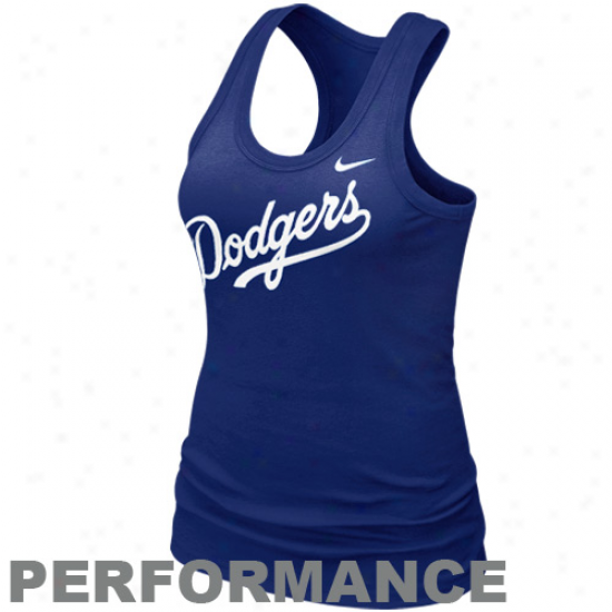 Nike L.a. Dkdgers Ladies Royal Blue Dri-fit Cotton Racerback Performance Tank Excel
