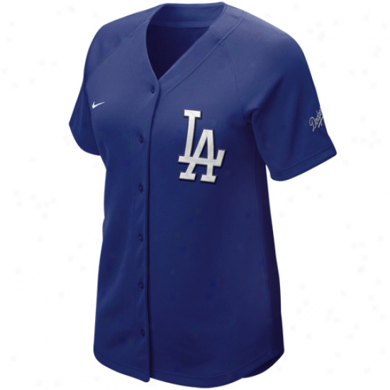 Nike L.a. Dodgwrs Women's Royal Blue Batter Up Full Button Jersey