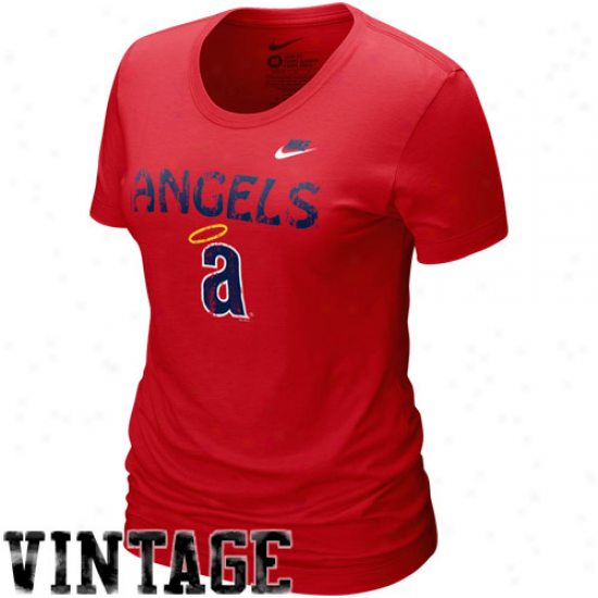 Nike Los Angeles Angels Of Anaheim Ladies Red Dugout Logo Vintage Tri-blend T-shirt