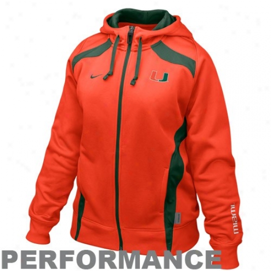 Nike Miami Hurricanes Ladies Orange Power Full Zip Performance Hoody Sweatshirt