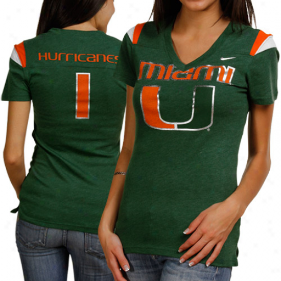 Nike Miami Hurricanes Ladies Replica Football V-neck  T-shirt - Green