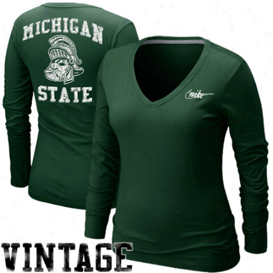 Nike Michigan State Spartans Ladies Vault V-neck Long Sleeve T-shirt - Green