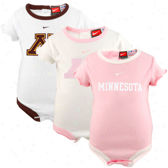 Nkke Minnesota Golden Gophers Infant Girls Pink-white 3-pack Creeper Set