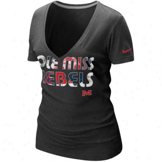 Nike Mississippi Rebels Ladies Splatter Tri-blend Deep V-neck T-shirt - Charcoal
