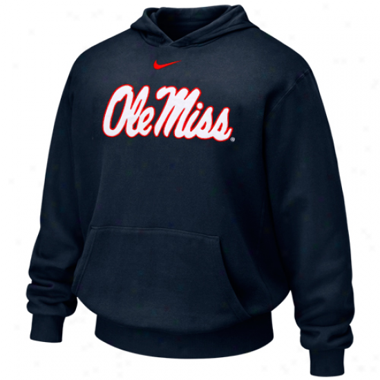 Nike Mississippi Rebels Youyh Navy Azure First-rate Logo Pullover Hoodie Sweatshirt