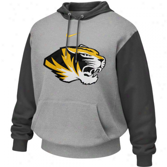 Nike Missouri Tigers Ash-charcoal Seasonal Tackle Twill Logo Hoodie Sweatshirt