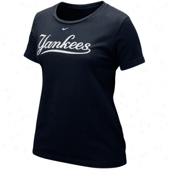 Nike New York Yankees Ladies Wordmark T-shirt - Navy Blue