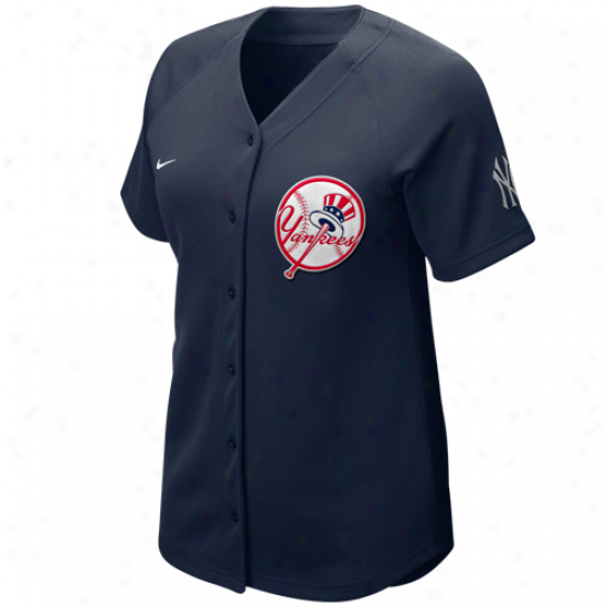 Nike Novel York Yankees Women's Navy Blue Batter Up Full Button Jersey