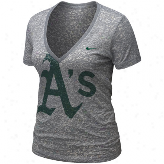 Nike Oakland Athletics Ladies Ash History Burnout Annual rate  V-neck T-shirt