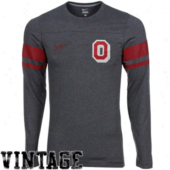 Nike Ohio State Buckeyes Crackled Vault Football Long Sleeve Heathered T-shirt - Charcoal