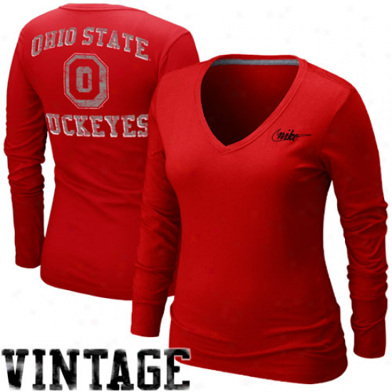 Nike Ohio State Buckeyes Laies Vault V-neck Long Sleeve T-shirt - Scarlet