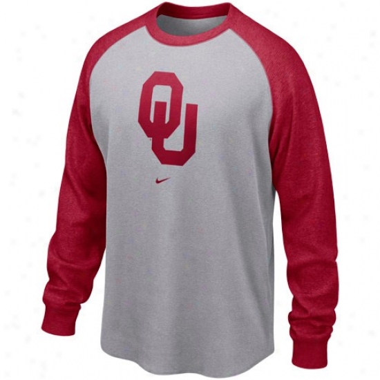 Nike Oklahoma Sooners Ash-crimson Washed Waffle Long-winded Sleeve Thermal T-shirt