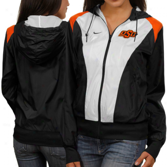 Nike Oklahoma State Cowboys Ladies White-black Sprint Full Zip Hoodie Jacket