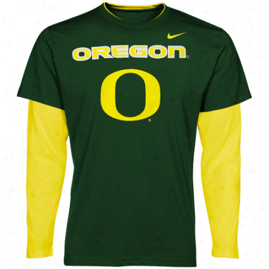 Nike Oregon Ducks Youth Green-yellow Splitter Double Layef T-shirt