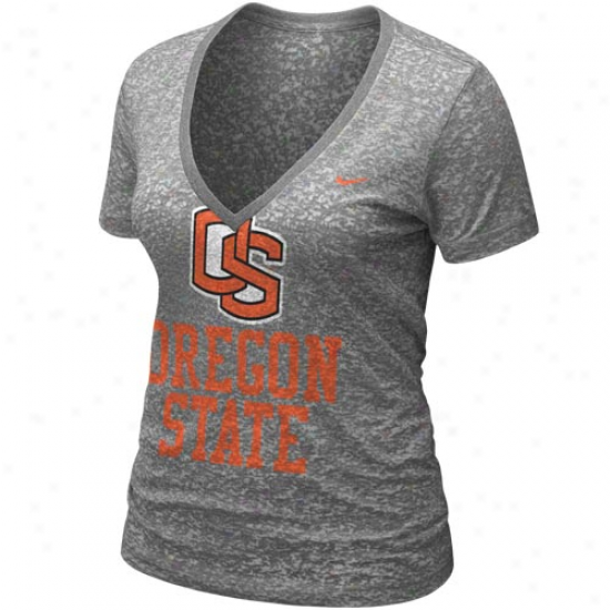 Nike Oregon State Beavers Ladies Ash Hist0ry Burnout Premium V-neck T-shirt