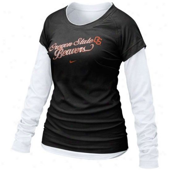 Nike Oregon State Beavers Ladies Black Cross Campus Double Layer Long Sleeve T-shirt