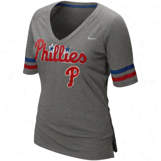 Nike Philadelphia Phillies Ladies Home Run Fan Premium V-neck T-shirt - Charvoal