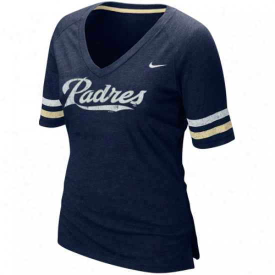 Nike San Diego Padres Ladies Mlb Replica V-neck Premium T-shiry - Navy Blie