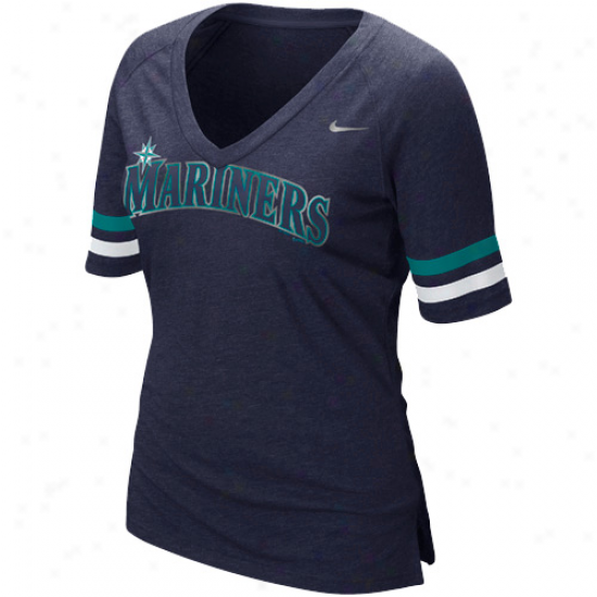 Nike Seattle Mariners Ladies Fan Premium V-neck T-shirt - Navy Blue