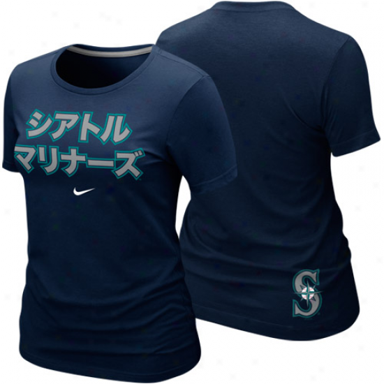 Nike Seattle Mariners Ladies Japanese Font Local Premium T-shirt - Navy Blue