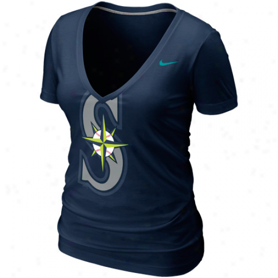 Nike Seattle Mariners Womens Deep V Burnout T-shirt - Navy Blue