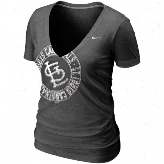 Nike St. Louis Cardinals Ladies Mysterious V Offset Logo Premium T-shirt - Charcoal