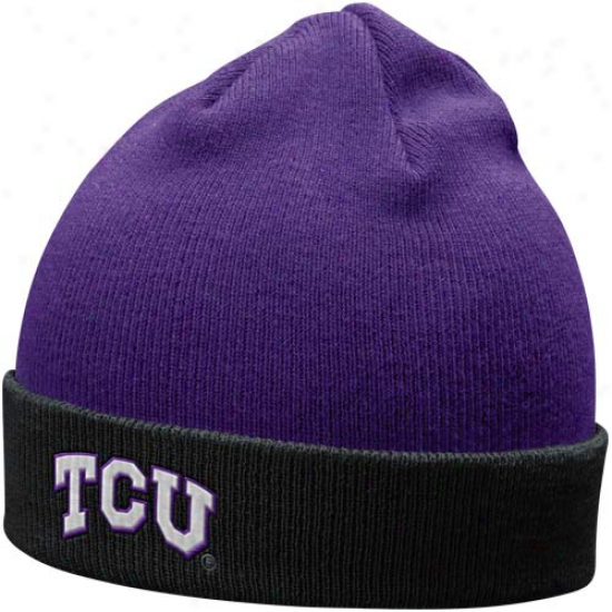 Nike Texas Christian Horned Frogs (tcu) Purple-black Roll Top Knit Beanie