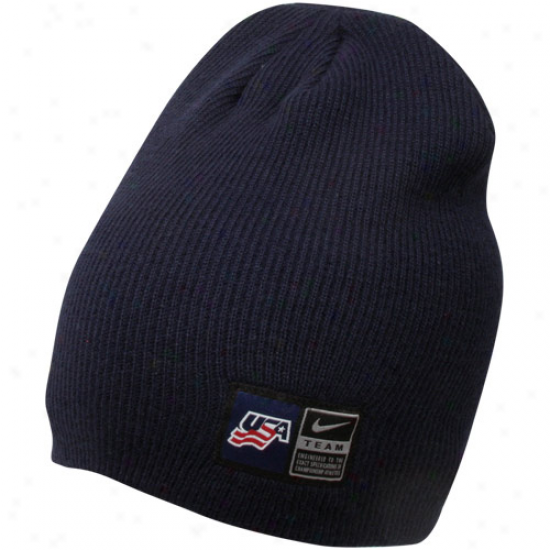 Nike Usa Hockey Navy Blue Iihf Sideline Knit Beanei