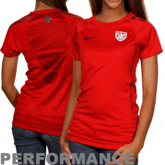 Nike Usa Ladies Ttaining Performance T-shirt - Red