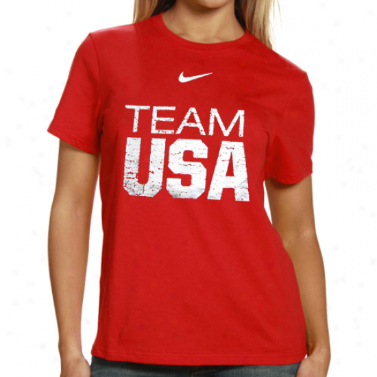 Nike Usa Olympic Team Ladies Red Classic Foil T-shirt