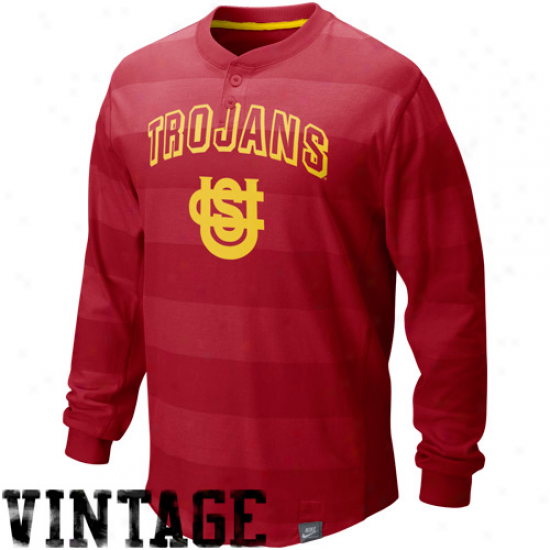 Nike Usc Trojans Cardinal College Vault Vintage Long Sleeve Henley T-shirt