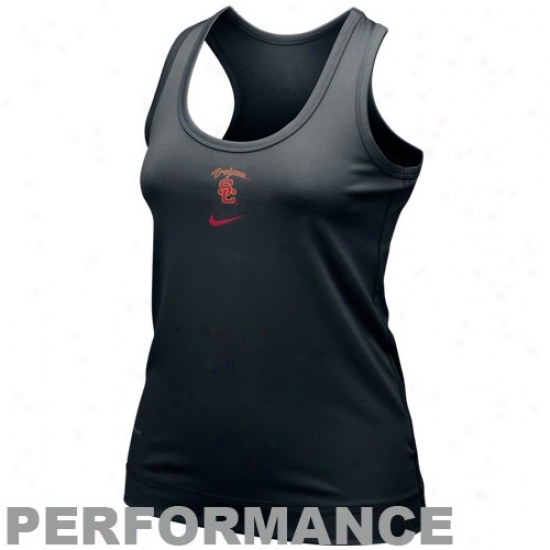 Nike Usc Trojans Ladies Black Nikefit Racerback Performance Tank Top