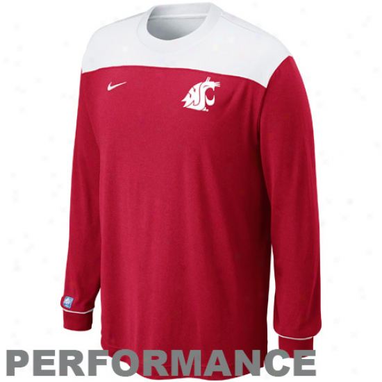 Nike Washington State Cougars Shootaround Long Sleeve Performance T-shirt - Crimson-white