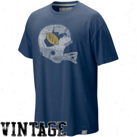 Nie Western Virginia Mountaineers Navy Blue Football Tomb Washed Organic Vintage T-shirt